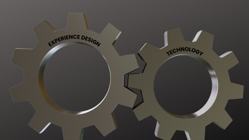Interlocking gears representing the alignment of Technology and Experience Design.