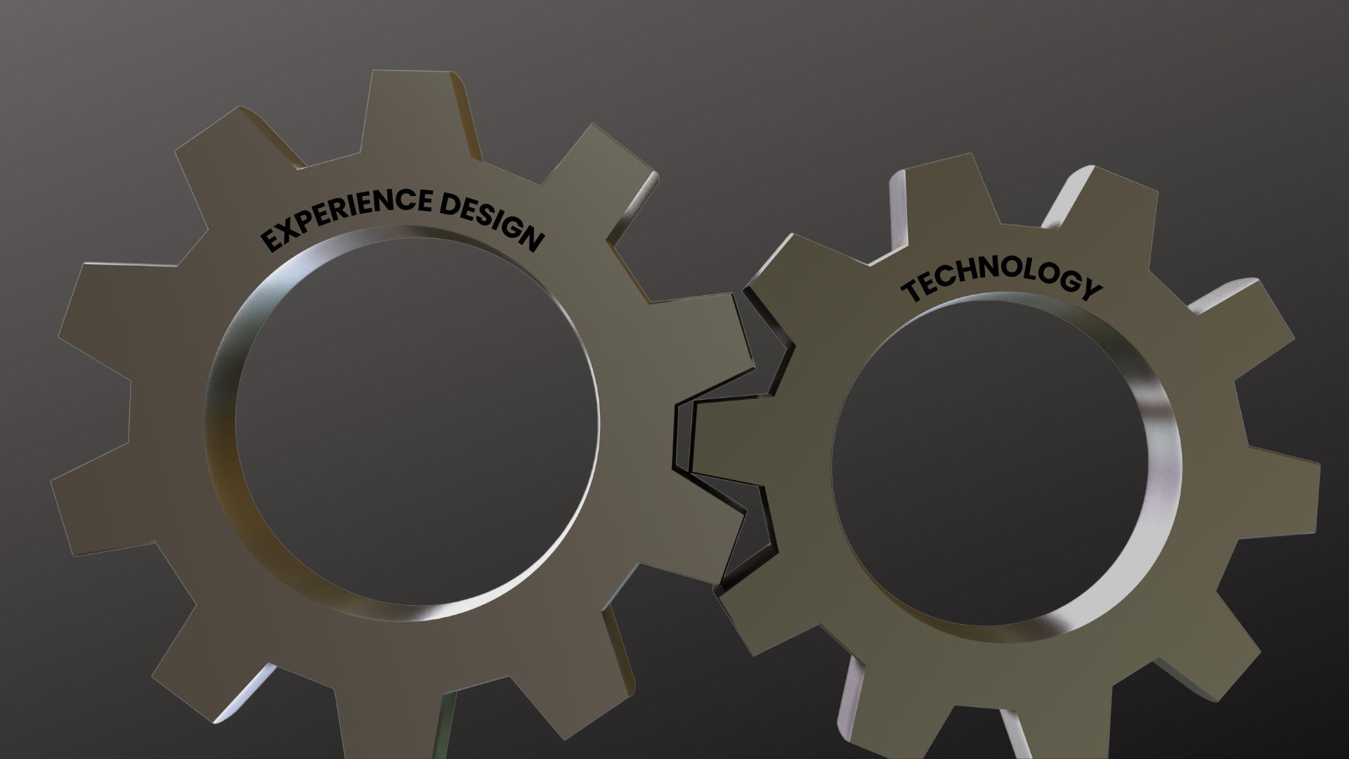 Interlocking gears representing the alignment of Technology and Experience Design.